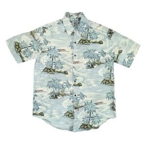 Roundtree & Yorke Silk Shirt Mens Medium Beach Coastal Ocean Palm Trees Hawaiian